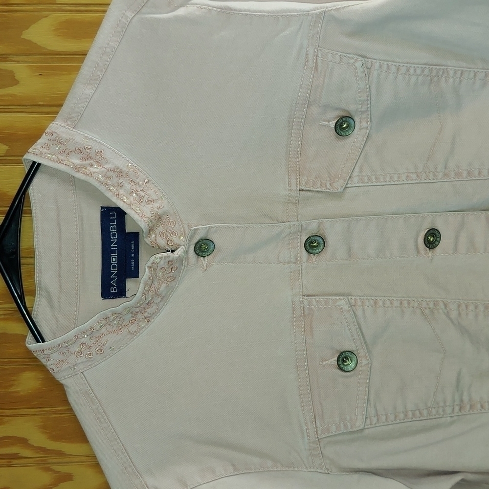 Bandolino Cream Jean Jacket with Embroidered Collar
